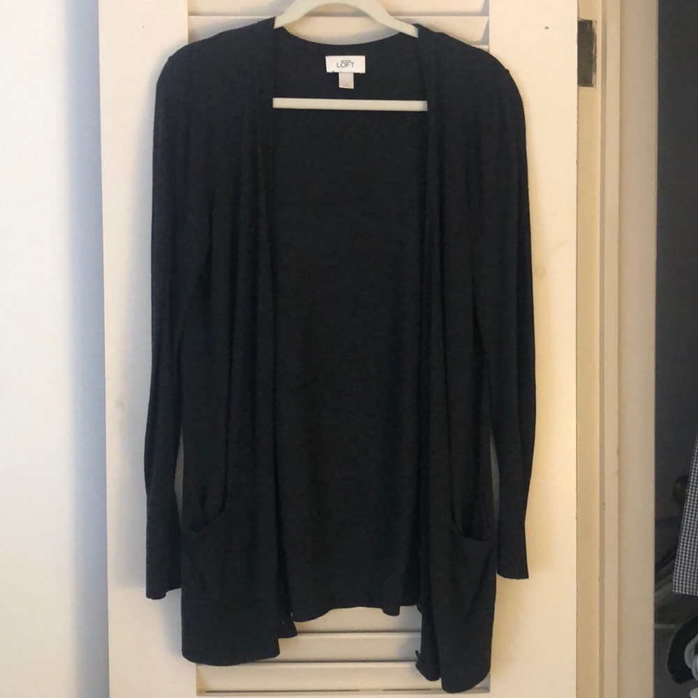 LOFT Super soft charcoal grey long cardigan